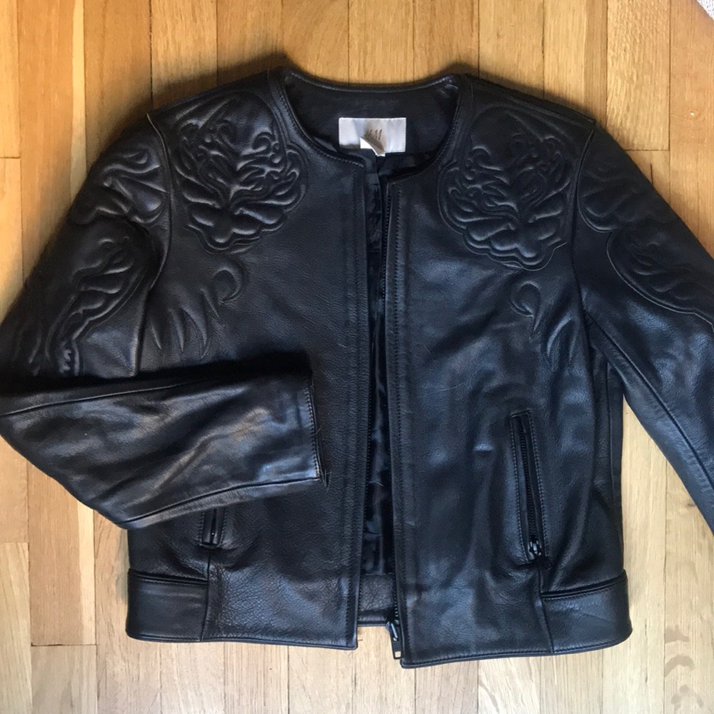 NEVER USED Embroidered Leather Jacket— M